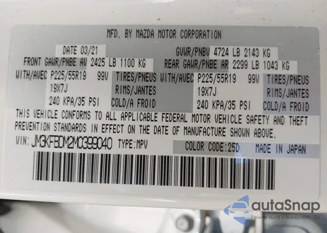 2021 Mazda Cx-5 Grand Touring from USA, damaged, VIN JM3KFBDM2M0399040